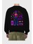 Retro Boy Party Arka Baskılı Siyah Oversize Sweatshirt Erkek Kadın Bisiklet Yaka 2