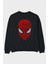 Spiderman Arka Baskılı Siyah Oversize Sweatshirt Erkek Kadın Bisiklet Yaka 1