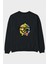 Smiley Nerd Arka Baskılı Siyah Oversize Sweatshirt Erkek Kadın Bisiklet Yaka 1