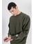 Loose Fit Rahat Kesim Bisiklet Yaka Zeytin Yeşili Sweatshirt 1