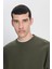 Loose Fit Rahat Kesim Bisiklet Yaka Zeytin Yeşili Sweatshirt 4