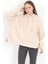 Kadın Bej Kapüşonlu Şardonlu 3 İp Eteği Stoperli Ribanalı Oversize Sweatshirt Hoodie - 5085 2