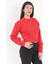 Kadın Kırmızı Gofreli Crop Triko Kazak - 1556 4