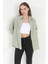 Kadın Yeşil Uzun Kollu Basic Pamuklu Oversize Gömlek - 3900 4