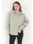 Kadın Yeşil Uzun Kollu Basic Pamuklu Oversize Gömlek - 3900 5