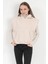 Kadın Bej Kolsuz Kapüşonlu Kanguru Cepli Oversize 3 İp Sweatshirt Hoodie - 2522 1