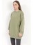 Kadın Yeşil Üç İplik Pamuklu Ribanalı Bisiklet Yaka Oversize Sweatshirt - 2523 6