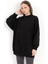 Kadın Siyah Üç İplik Pamuklu Ribanalı Bisiklet Yaka Oversize Sweatshirt - 2523 6