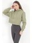 Kadın Yeşil Kapüşonlu Ribana Detaylı Üç İp Oversize Crop Sweatshirt Hoodie - 2543 5