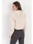 Kadın Bej Kapüşonlu Ribana Detaylı Üç İp Oversize Crop Sweatshirt Hoodie - 2543 4