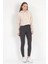 Kadın Bej Kapüşonlu Ribana Detaylı Üç İp Oversize Crop Sweatshirt Hoodie - 2543 6