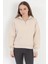 Kadın Bej Pamuklu Yarım Fermuarlı 3 İp Şardonlu Sweatshirt - 2512 1
