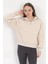 Kadın Bej Pamuklu Yarım Fermuarlı 3 İp Şardonlu Sweatshirt - 2512 2