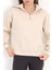 Kadın Bej Pamuklu Yarım Fermuarlı 3 İp Şardonlu Sweatshirt - 2512 4