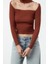Kadın Moda Şık Kare Yaka Reglan Kol Regular Yaka Detaylı Triko Kazak 3