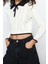 Kadın Moda Şık Polo Yaka Standart Kol Crop Ajurlu Delikli Kurdeleli Detaylı Triko Kazak 4
