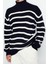 Unisex Moda Şık Balıkçı Yaka Düşük Kol Regular Casual Unisex Fit Geniş Kalıp Çizgili Triko Kazak 3