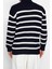 Unisex Moda Şık Balıkçı Yaka Düşük Kol Regular Casual Unisex Fit Geniş Kalıp Çizgili Triko Kazak 5