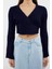 Kadın Moda Şık Kruvaze Standart Kol Crop Yumuşak Dokulu Triko Kazak 4