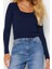Kadın Moda Şık Kare Yaka Standart Kol Crop Triko Kazak 4