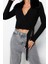 Kadın Moda Şık V Yaka Standart Kol Regular Crop Suni Kürk Detaylı Triko Kazak 2