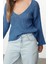Kadın Moda Şık V Yaka Standart Kol Crop Yünlü Geniş Kalıp Basic Triko Kazak 2