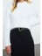 Kadın Moda Şık Bisiklet Yaka Standart Kol Regular Crop Geniş Kalıp Sakallı Triko Kazak 3