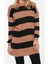 Kadın Midi Düşük Kol Bisiklet Yaka Tesettür Kahverengi Çizgili Triko Kazak 1