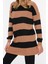 Kadın Midi Düşük Kol Bisiklet Yaka Tesettür Kahverengi Çizgili Triko Kazak 2