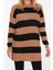 Kadın Midi Düşük Kol Bisiklet Yaka Tesettür Kahverengi Çizgili Triko Kazak 3