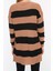 Kadın Midi Düşük Kol Bisiklet Yaka Tesettür Kahverengi Çizgili Triko Kazak 4