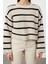 Stil Modern Kadın Crop Düşük Kol Bisiklet Yaka Basic Çizgili Triko Kazak 5