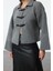 Kadın Moda Şık Polo Yaka Standart Kol Regular Buklet Mont Görünümlü Triko Hırka 3