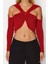 Stil Modern Kadın Crop Standart Kol V Yaka Simli Cut Out Pencere Detaylı Triko Kazak 3