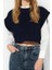 Kadın Moda Şık Bisiklet Yaka Standart Kol Crop Triko Süveter 3