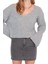 Kadın Moda Şık V Yaka Standart Kol Crop Yünlü Geniş Kalıp Basic Triko Kazak 4