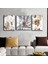 Gold Beyaz Abstract Desenler Çiçek Kombin Modeli Çerçeveli Saatli Cam Tablo 1