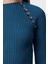 Kadın Moda Şık Dik Yaka Standart Kol Regular Pencere Cut Out Aksesuar Detaylı Triko Kazak 4