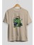 Hulk Ön Baskılı Bej Oversize T-Shirt Bisiklet Yaka Pamuk Erkek Kadın 2