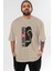 La Casa De Papel (3) Ön Baskılı Bej Oversize T-Shirt Bisiklet Yaka Pamuk Erkek Kadın 1