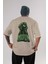 Hulk (1) Arka Baskılı Bej Oversize T-Shirt Bisiklet Yaka Pamuk Erkek Kadın 1