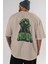 Hulk (1) Arka Baskılı Bej Oversize T-Shirt Bisiklet Yaka Pamuk Erkek Kadın 5