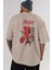 Hellboy (2) Arka Baskılı Bej Oversize T-Shirt Bisiklet Yaka Pamuk Erkek Kadın 5