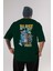 Tom ve Jerry Arka Baskılı Zümrüt Yeşili Oversize T-Shirt Bisiklet Yaka Erkek Kadın 1