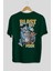 Tom ve Jerry Arka Baskılı Zümrüt Yeşili Oversize T-Shirt Bisiklet Yaka Erkek Kadın 2