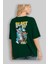 Tom ve Jerry Arka Baskılı Zümrüt Yeşili Oversize T-Shirt Bisiklet Yaka Erkek Kadın 4