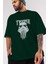 The Trooper Ön Baskılı Zümrüt Yeşili Oversize T-Shirt Bisiklet Yaka Pamuk Erkek Kadın 3