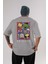 Friends Avenger Arka Baskılı Gri Oversize T-Shirt Bisiklet Yaka Pamuk Erkek Kadın 1