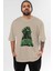 Hulk (1) Ön Baskılı Bej Oversize T-Shirt Bisiklet Yaka Pamuk Erkek Kadın 1