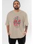 Spiderman (14) Ön Baskılı Bej Oversize T-Shirt Bisiklet Yaka Pamuk Erkek Kadın 1